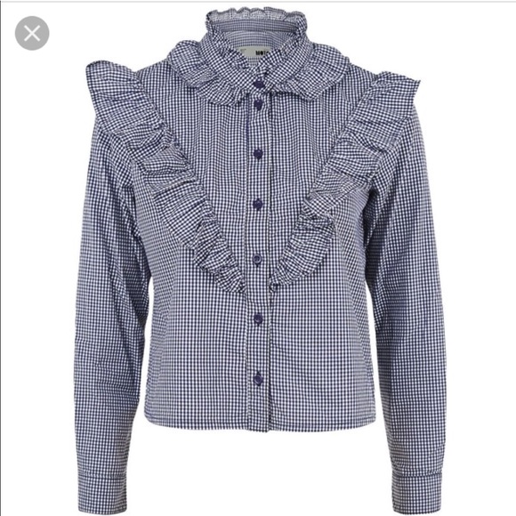 Topshop Moto Gingham Frill Shirt - Picture 2 of 7
